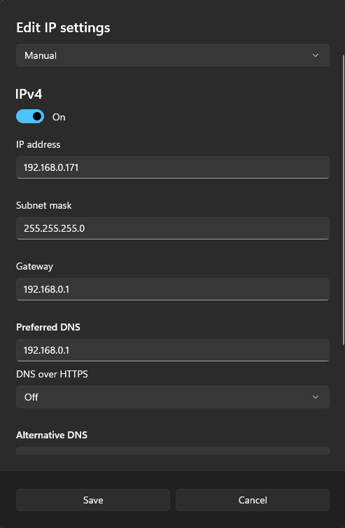 edit IP settings