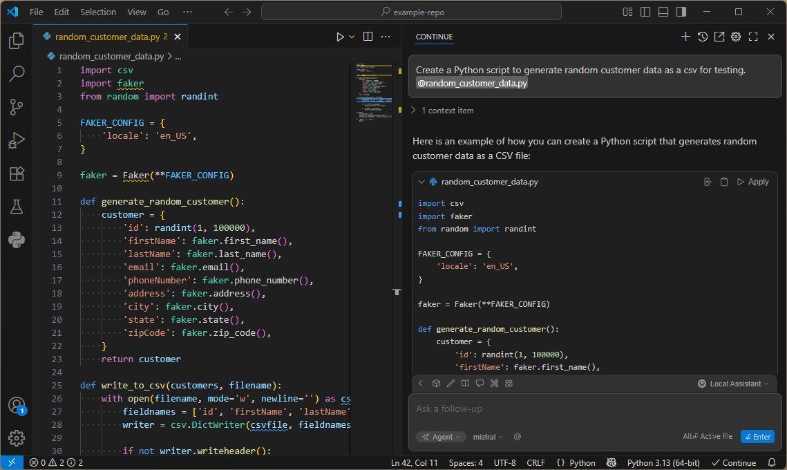 continue on VScode ollama