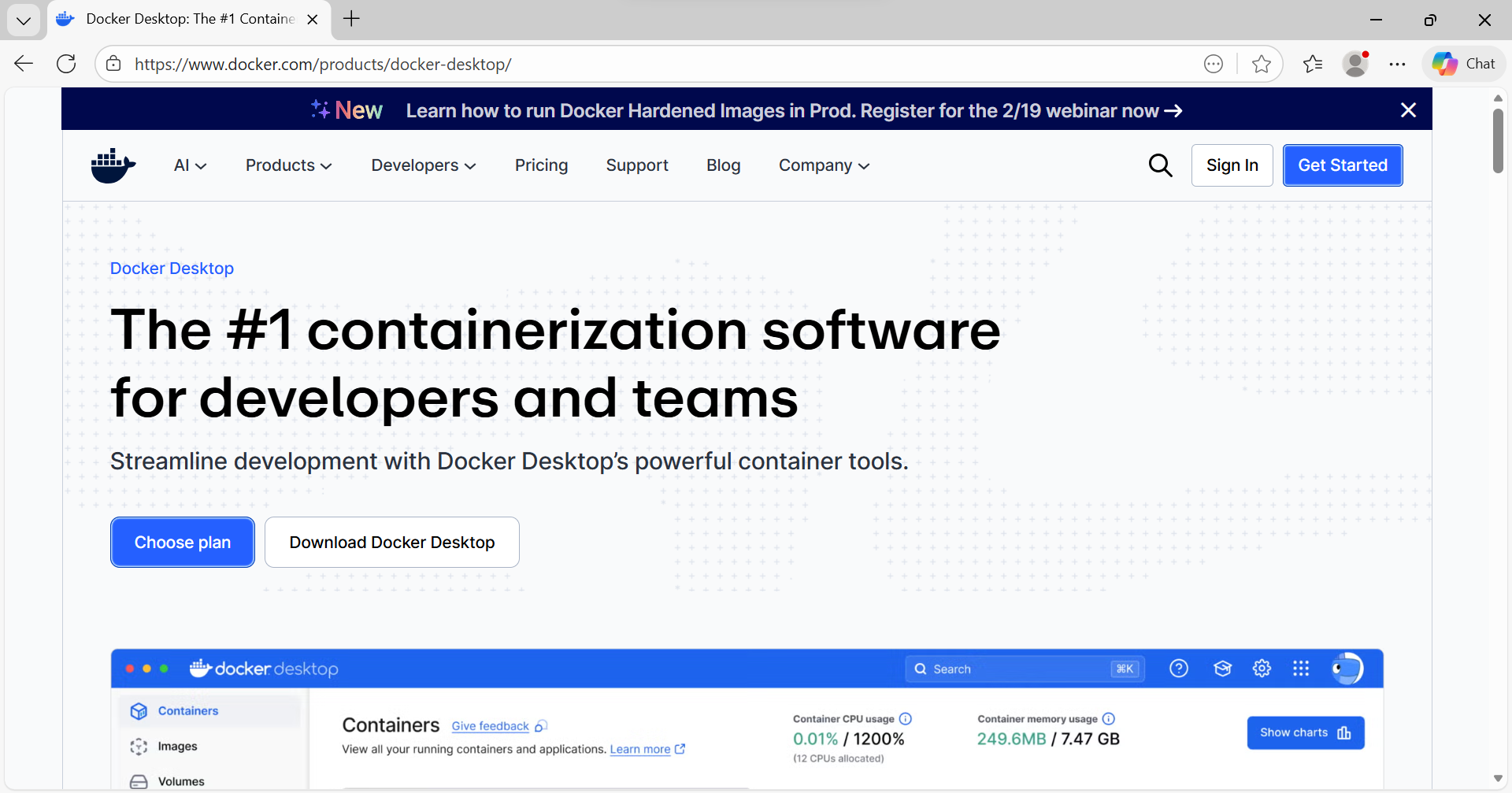 Docker Desktop website