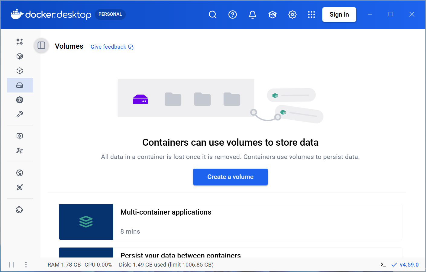 Docker container step 1