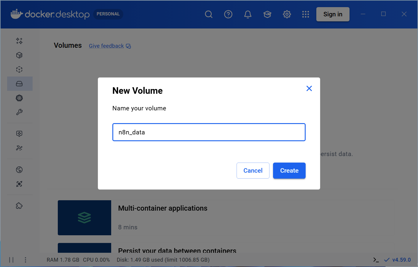 Docker container step 2