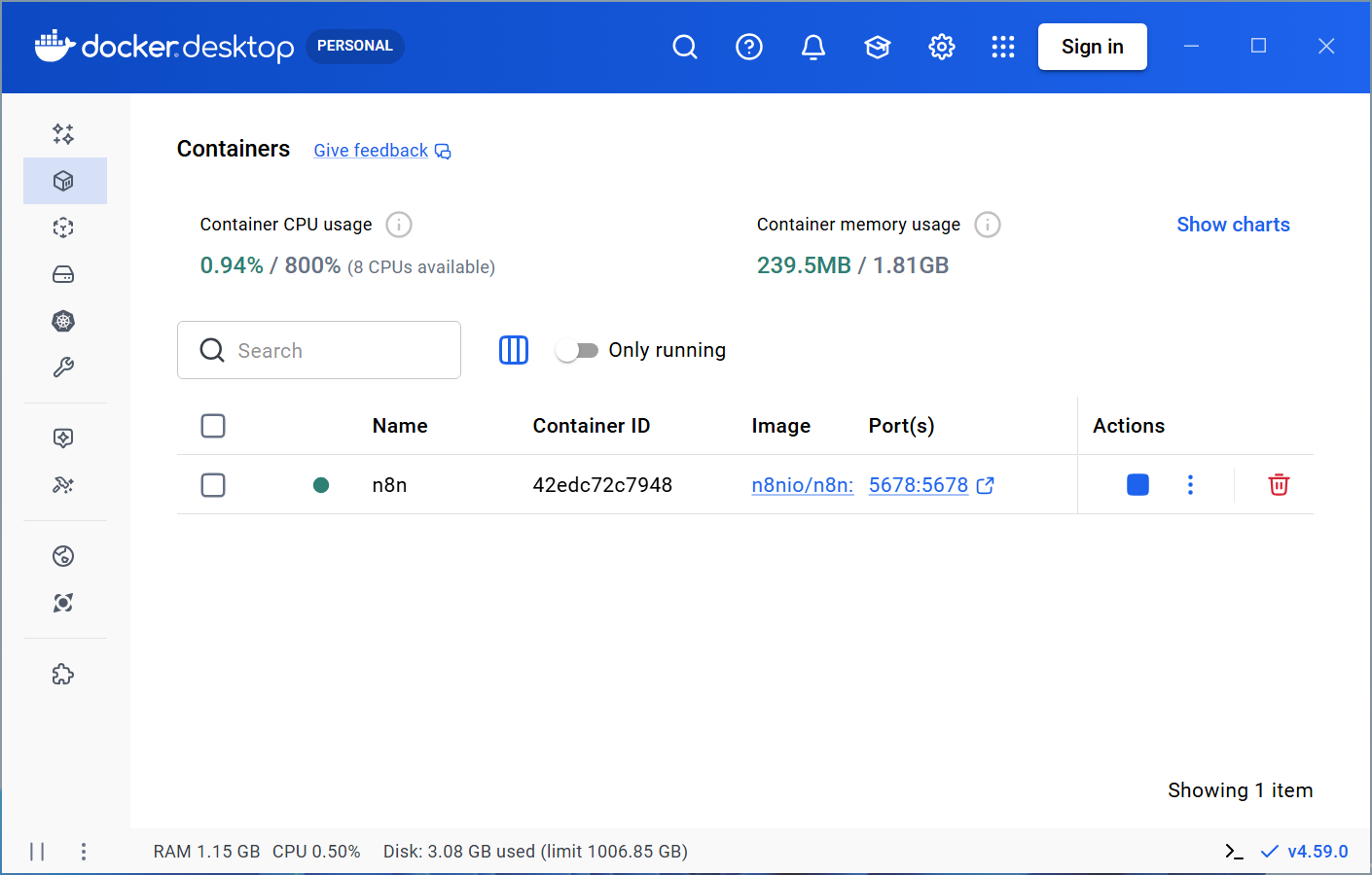 Running n8n container